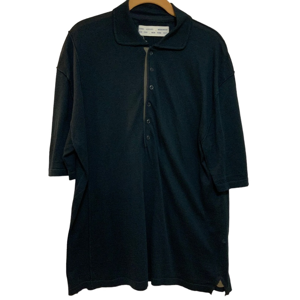 Yigal Azrouel Navy Linen Cotton Blend Navy Polo Snap Buttons sz L